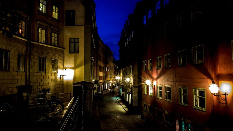 lane, street, night, architecture, city, 4k