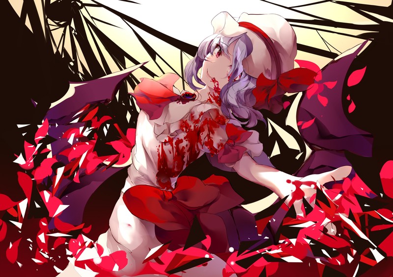 anime girls, anime, comic art, Touhou, Remilia Scarlet, blood