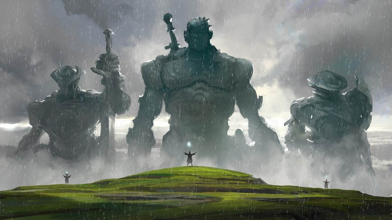 fantasy art, artwork, rain, giant
