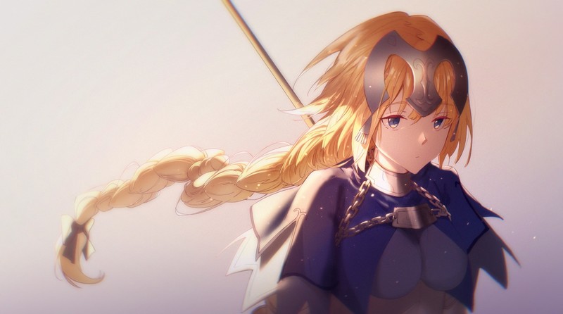 Fate Series, Fate/Apocrypha, anime girls, blond hair, big boobs, blue eyes, Ruler (Fate/Apocrypha), Jeanne dArc (Fate), digital art, fantasy armor, long hair