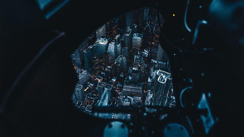 aerial view, night city, feet, review, new york, united states, 4k