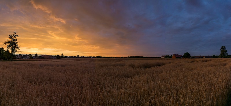 nature, landscape, village, Poland, sunrise, orange sky, vacation