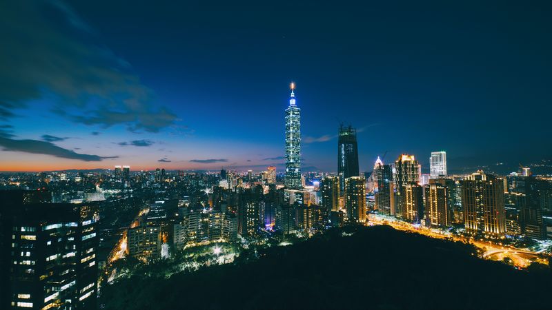 skyscrapers, night city, aerial view, architecture, taipei, taiwan, china, 4k
