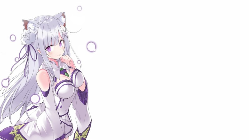 Emilia (Re: Zero), Re:Zero Kara Hajimeru Isekai Seikatsu, white background, anime girls, artwork, cat ears
