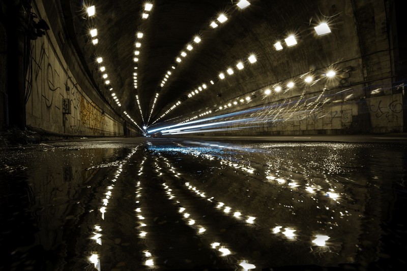 street, tunnel, reflection, road, long exposure, wet