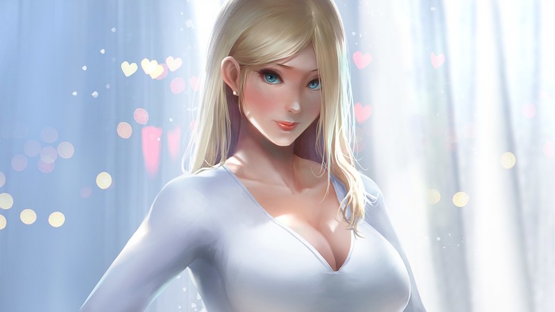 women, artwork, boobs, big boobs, blonde