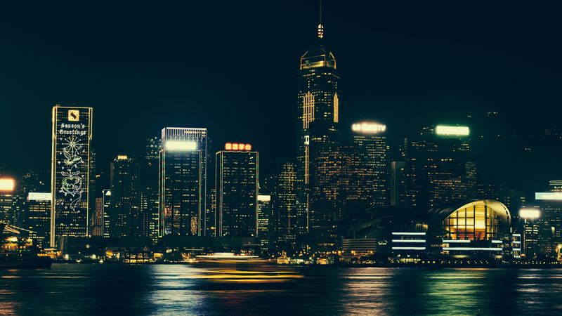 night city, panorama, city lights, hong kong, long exposure, 4k