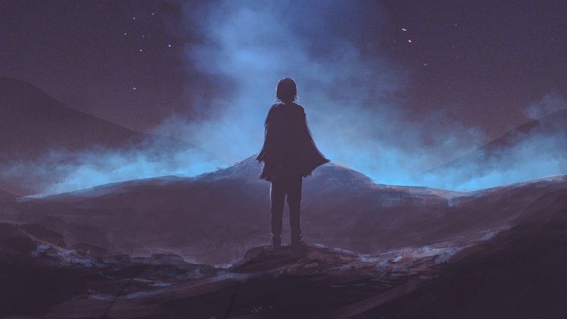 Michael Vincent Manalo, silhouette, mist, night, blue