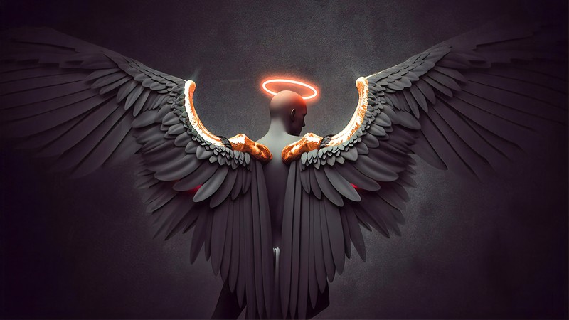 digital, digital art, artwork, fantasy art, angel, wings, dark, angel wings, concept art, gold, fictional