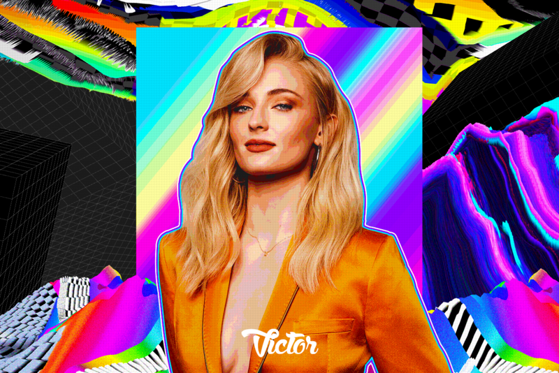 00111 (Artist), edit, people, emotions, sculpture, colorful, Sophie Turner, glitch art, Retro style