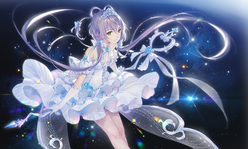 artwork, digital art, Vocaloid, Luo Tianyi, dress, twintails, purple hair, ribbon, green eyes, Vocaloid China