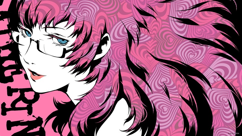 Catherine, video games, blue eyes, pink hair, video game art, glasses, women, artwork, video game girls
