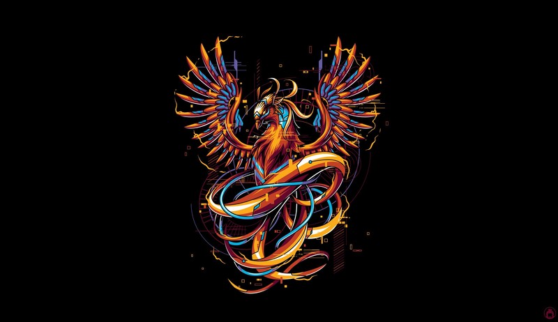 birds, simple background, black background, artwork, phoenix