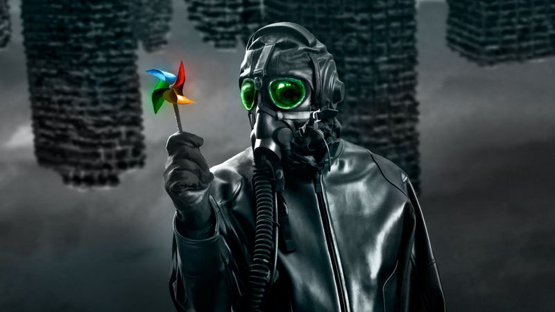 mask, gas mask, windmill, toy, dark, art, 4k