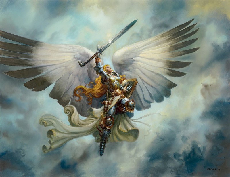 artwork, fantasy art, women, fantasy girl, wings, sword, Magic: The Gathering, angel