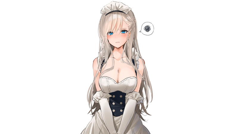anime, manga, anime girls, simple background, white background, looking at viewer, Azur Lane, Belfast (Azur Lane), maid, long hair, blush, silver hair