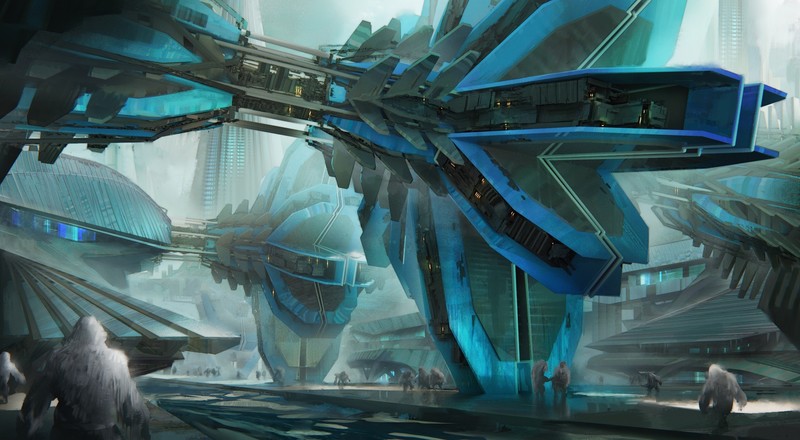 artwork, science fiction, futuristic, blue, turquoise, Yeti