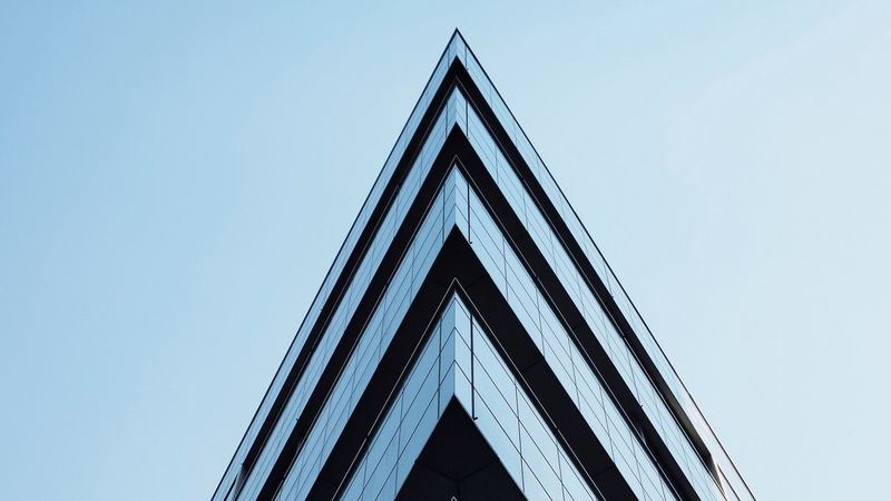 building, corner, facade, sky, 4k