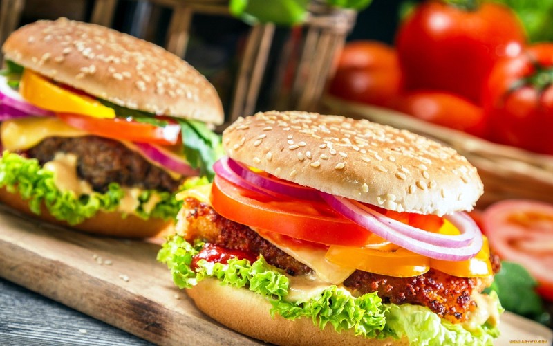 food, burgers, meat, Onions, lettuce, buns