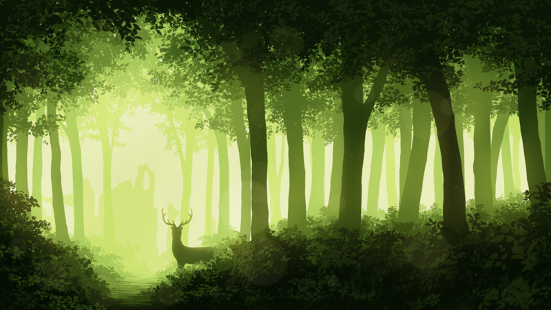 digital, digital art, artwork, green, landscape, forest, trees, plants, animals, deer, simple
