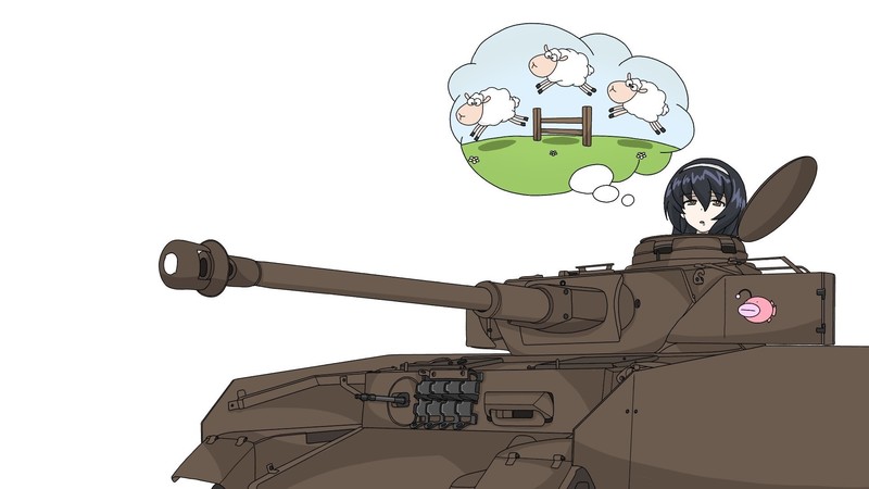 Girls und Panzer, Reizei Mako, panzer IV, sheep, anime girls, tank, simple background