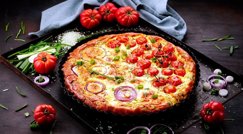 Onions, food, pizza, tomatoes