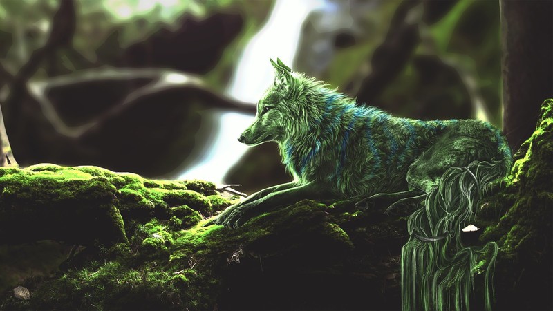 fantasy art, wolf, forest, animals, artwork, digital art