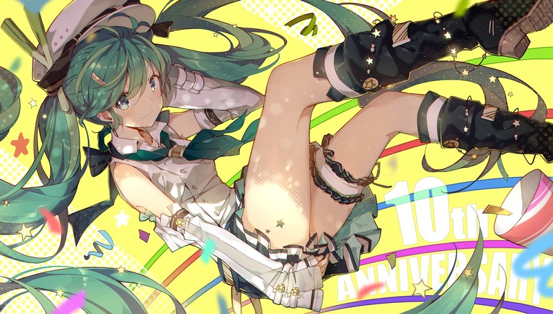 anime, anime girls, green hair, blue eyes, colorful, legs, boots, long hair