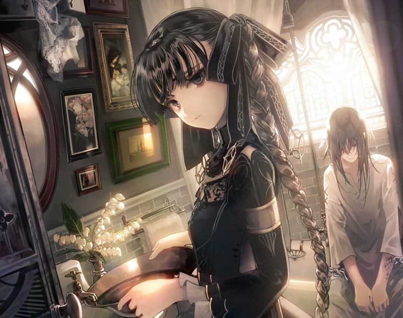anime, anime girls, dark hair, indoors, dark eyes
