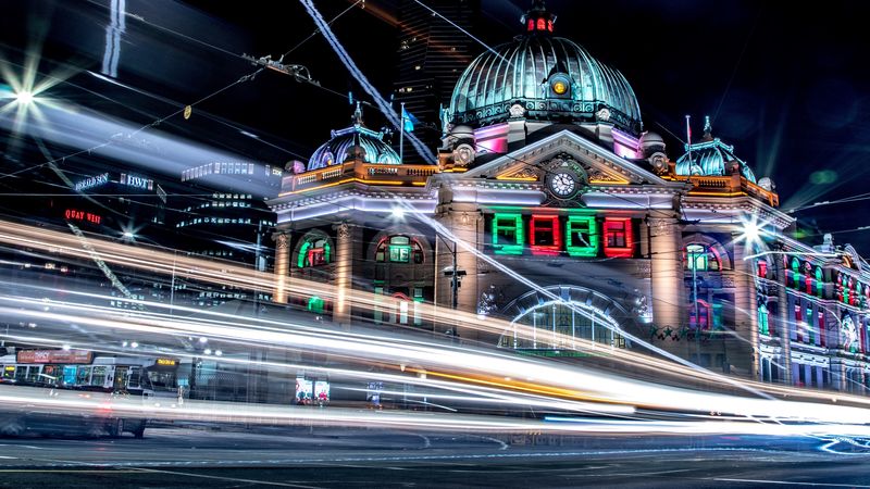 building, night city, long exposure, melbourne, australia, 4k