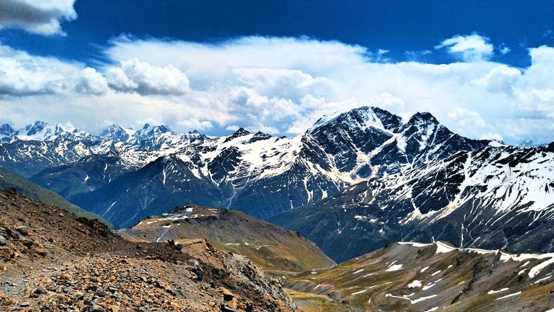 mountains, Caucasus Mountains, clouds, rocks, glaciers