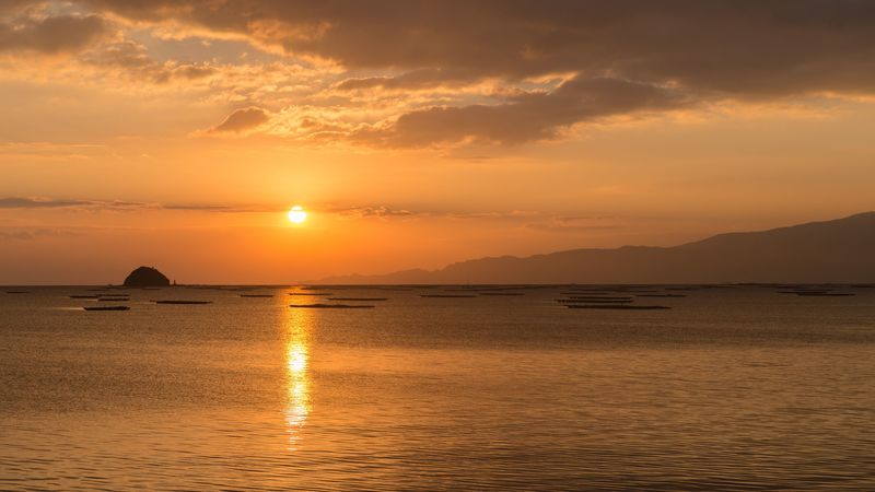 sun, sunset, lens flare, horizon, 4k