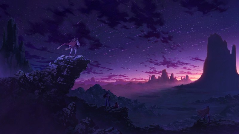 anime, sky, landscape, purple