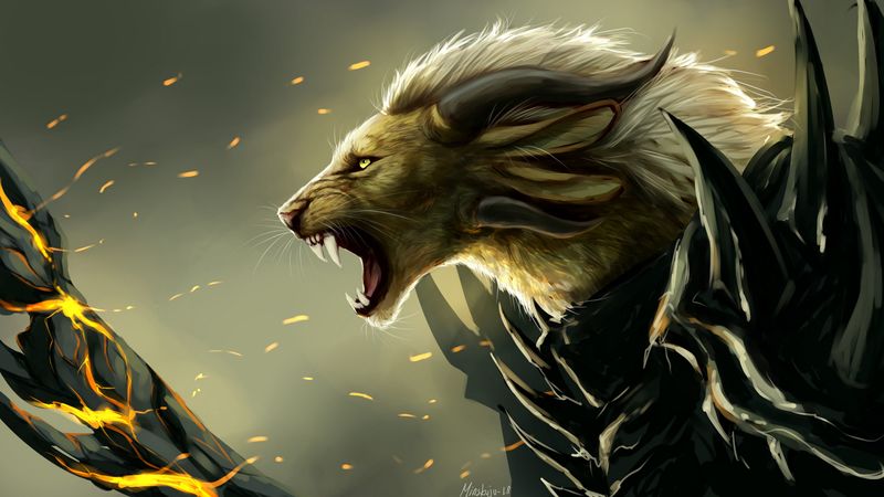 lion, grin, art, predator, fabulous, creature, mythical, 4k
