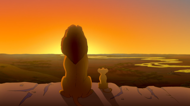 The Lion King, Mufasa, Simba, sunset