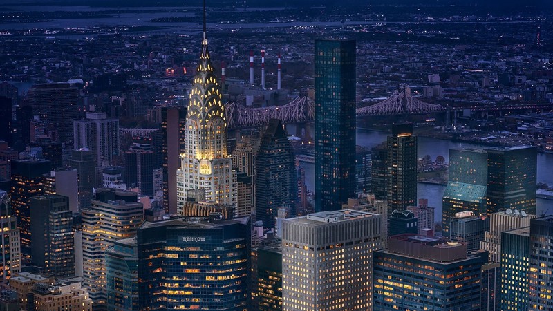 architecture, building, skyscraper, cityscape, New York City, USA, Manhattan, night, bridge, lights, Chrysler Building