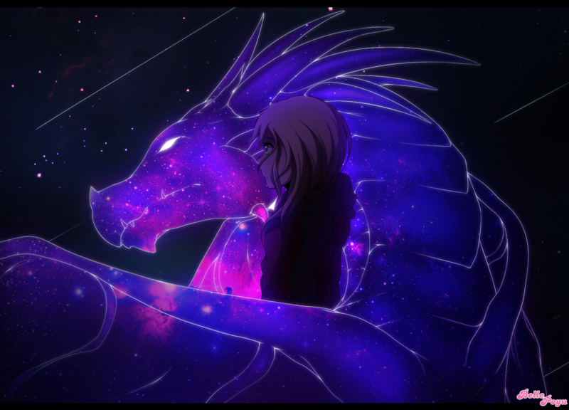 anime, dragon, blue eyes, stars