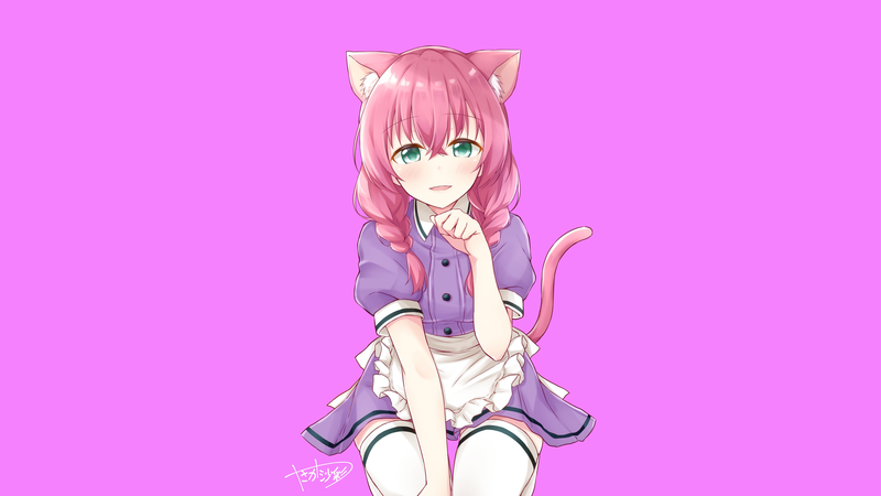 simple background, anime, anime girls, Blend S, Amano Miu, purple background, thigh-highs, zettai ryouiki, maid, maid outfit
