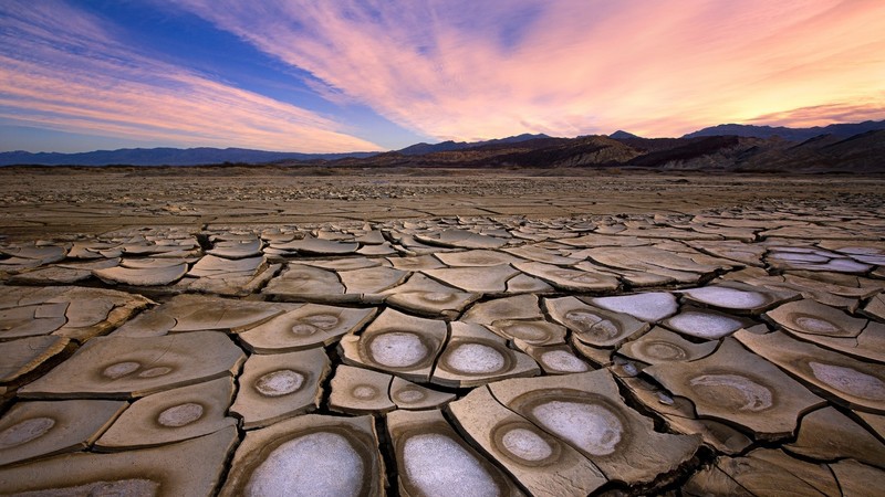 nature, landscape, desert, sunset, clouds, dry, mountains, hills, salt lakes
