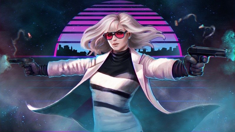 digital, digital art, artwork, Atomic Blonde (Movie), movies, movie characters, women, Charlize Theron, synthwave, lines, gun, sunglasses, blonde, vaporwave, weapon, shooting, girls with guns, Retrowave, fantasy art, cyan