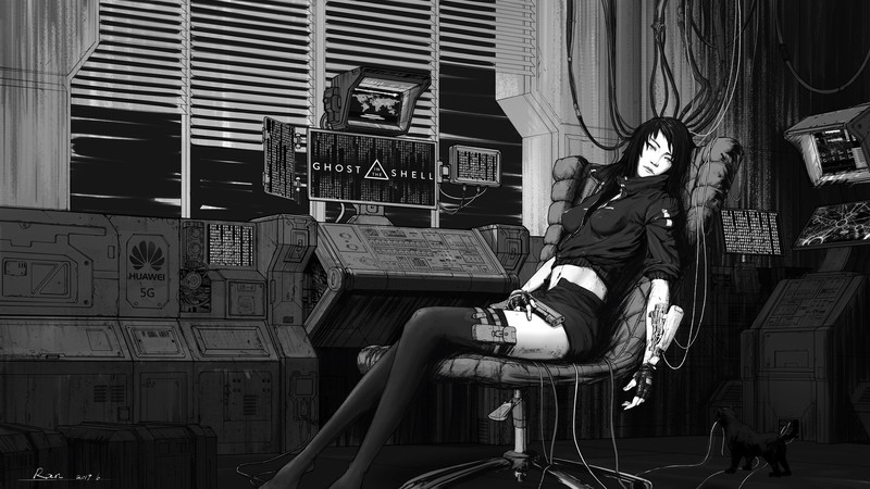 anime girls, futuristic, gun, weapon, anime, Ghost in the Shell, Kusanagi Motoko, huawei