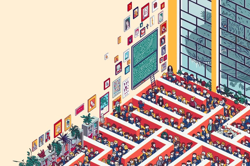 artwork, people, labyrinth, creature
