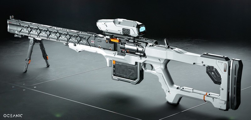 weapon, rifles, machine, futuristic, gun, black background, 3D, Alex Senechal