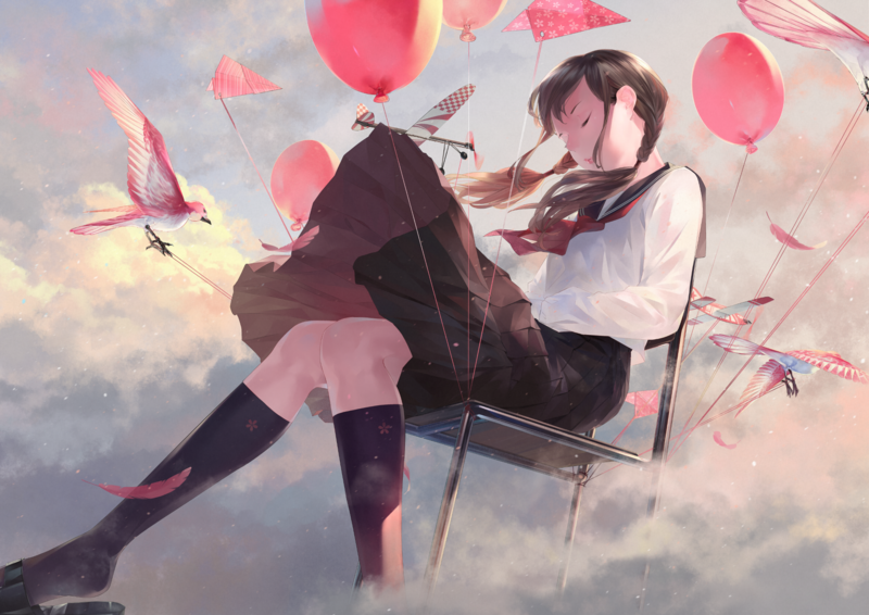 anime, anime girls, Comic Girls (Series), school uniform, black hair, chair