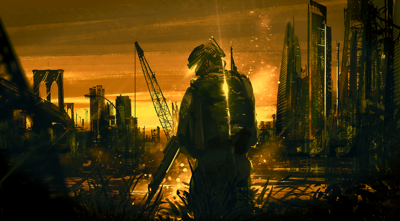 war, artwork, digital art, illustration, gun, weapon, military, Luciano Neves, city