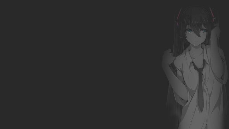 anime, anime girls, illustration, fan art, Vocaloid, minimalism, monochrome, dark background, selective coloring, music, Hatsune Miku, hair tail, green eyes, microphone