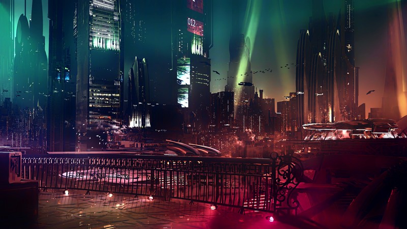 cyber, science fiction, digital art, concept art, cyberpunk, artwork, futuristic, fantasy art, fan art, 3D, spaceship, CGI, cityscape, futuristic city, sunset, neon lights, neon, Bladerunner