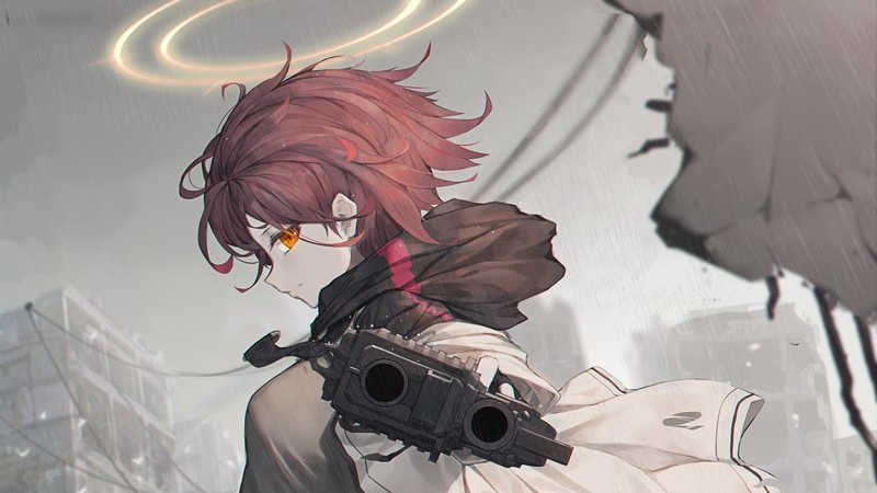 Arknights, video games, video game characters, anime girls, gun, artwork, digital art, redhead, Exusiai (Arknights)