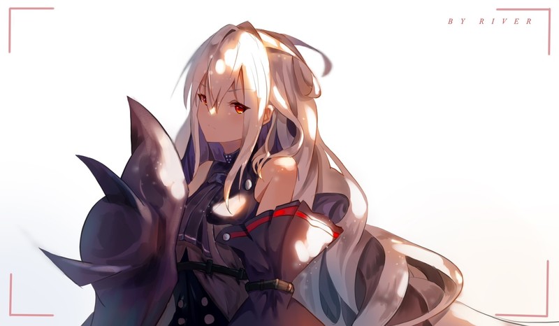 anime, anime girls, digital art, artwork, simple background, portrait, long hair, white hair, red eyes