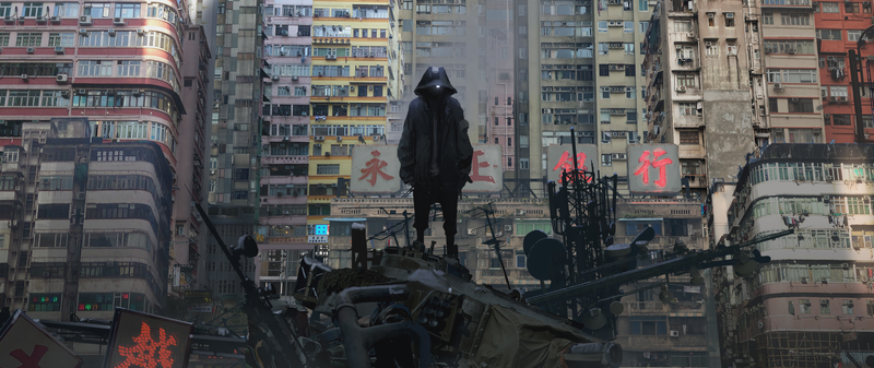 artwork, digital art, building, city, jacket, ruins, photo manipulation, apartments